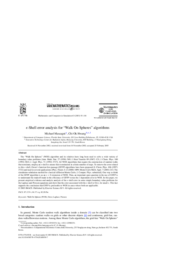 (PDF) Shell error analysis for “Walk On Spheres” algorithms