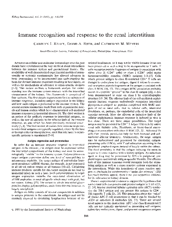 (PDF) Immune recognition and response to the renal interstitium