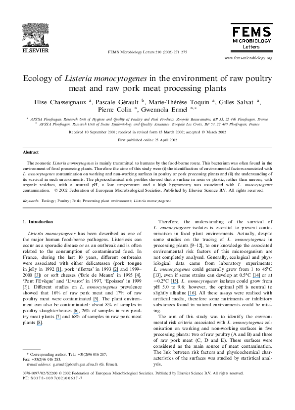 (PDF) Ecology of Listeria monocytogenes in the environment of raw