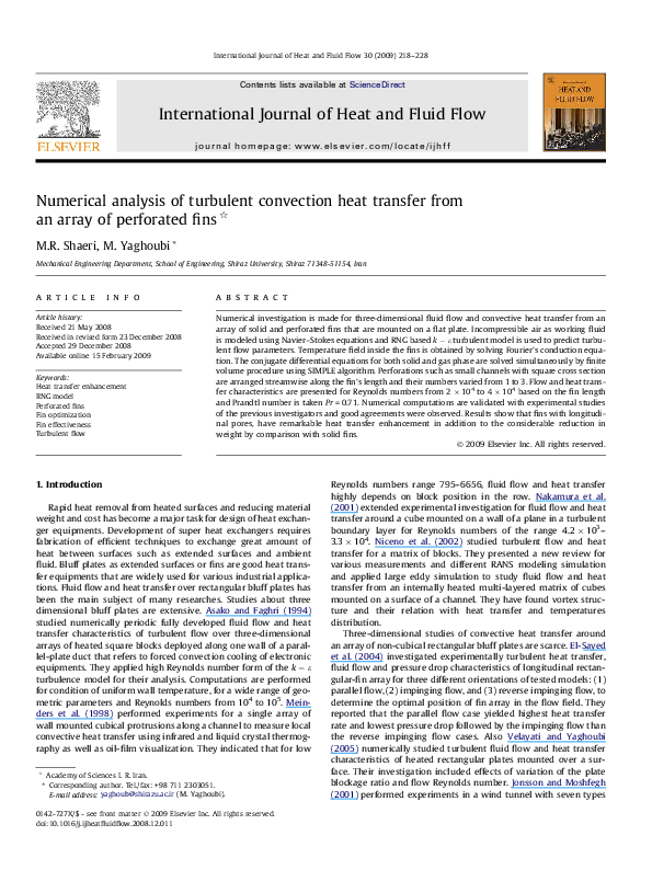 (PDF) Numerical analysis of turbulent convection heat transfer from an ...