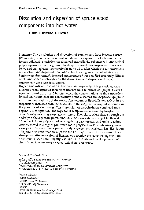 (PDF) Dissolution and dispersion of spruce wood components into hot water