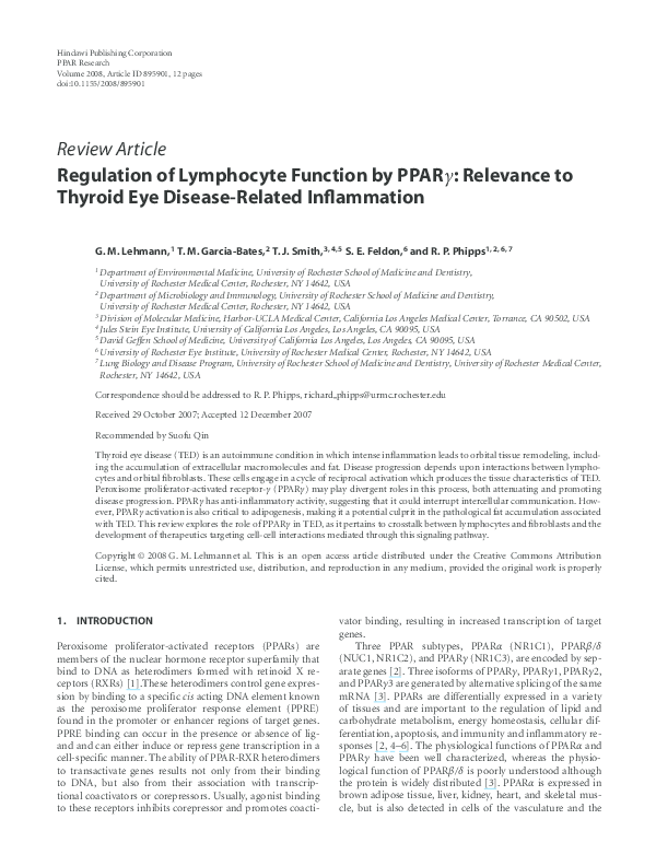 (PDF) Regulation of Lymphocyte Function by PPARγ: Relevance to Thyroid ...