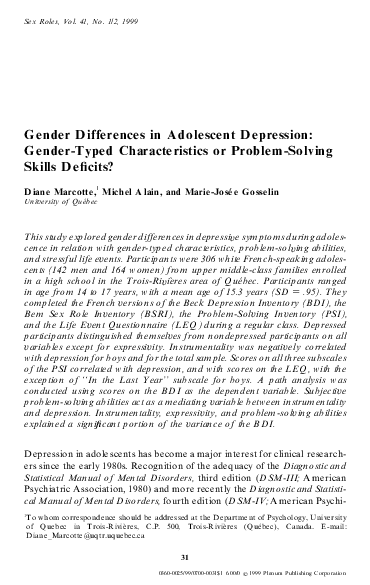 (PDF) Gender Differences in Adolescent Depression: Gender-Typed ...