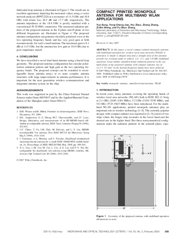(PDF) Compact printed monopole antenna for multiband WLAN applications