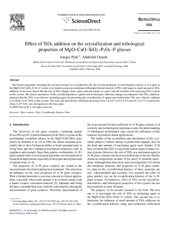 (PDF) Effect of TiO 2 addition on the crystallization and tribological ...