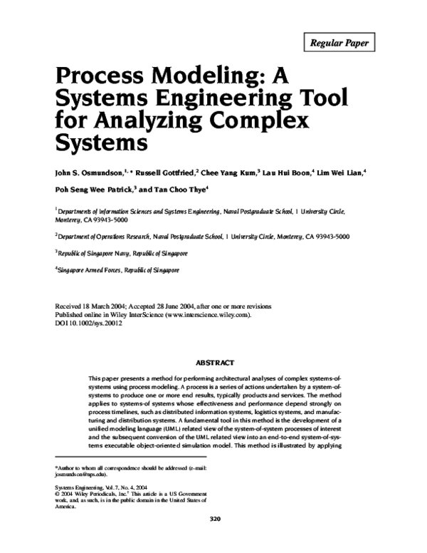 (PDF) Process modeling: A systems engineering tool for analyzing ...