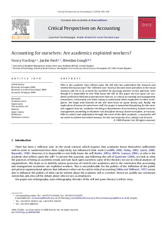 (PDF) Accounting for ourselves Are academics exploited workers Nancy