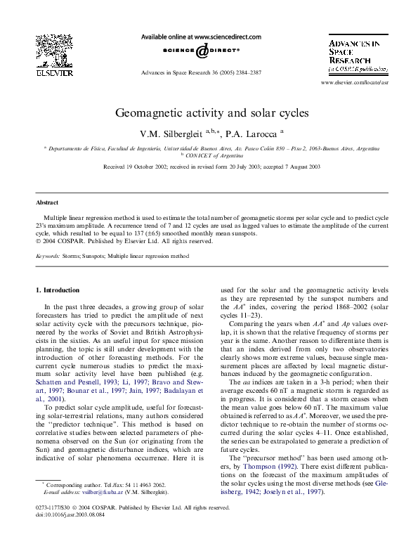 (PDF) Geomagnetic activity and solar cycles