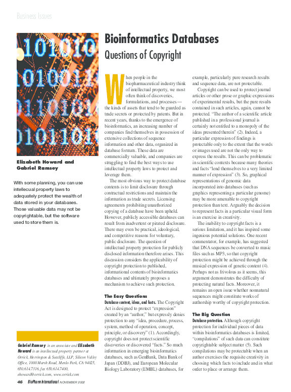 (PDF) Bioinformatics Databases Questions of Copyright