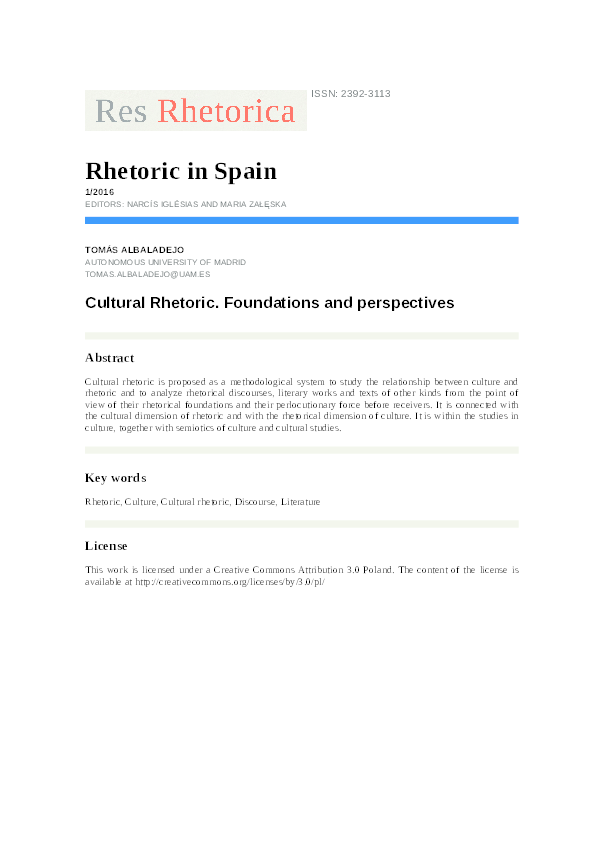 (PDF) Cultural Rhetoric. Foundations and Perspectives