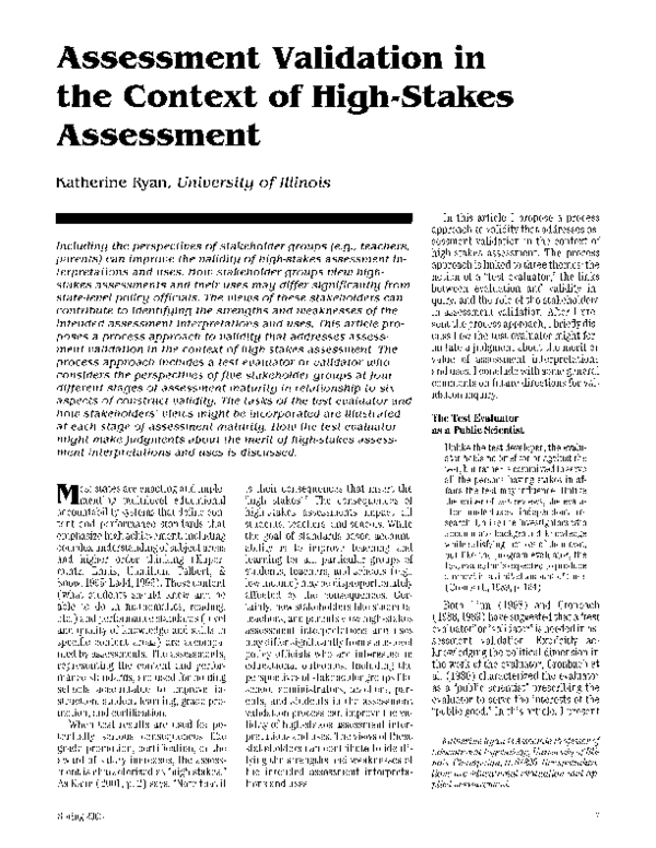 (PDF) Assessment Validation in the Context of High-Stakes Assessment