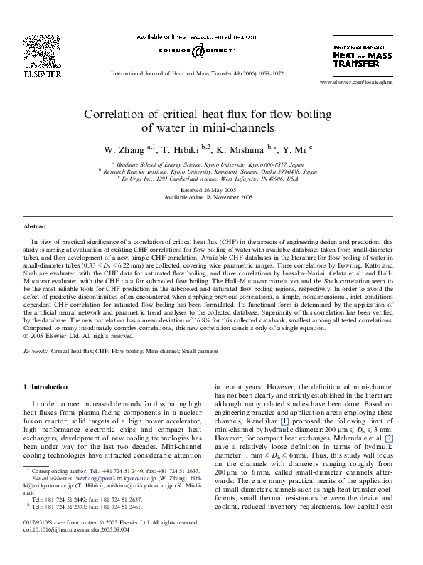 (PDF) Correlation of critical heat flux for flow boiling of water in ...