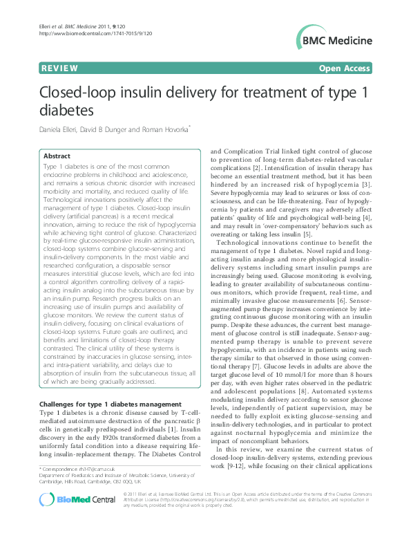 (PDF) Closed-loop insulin delivery for treatment of type 1 diabetes