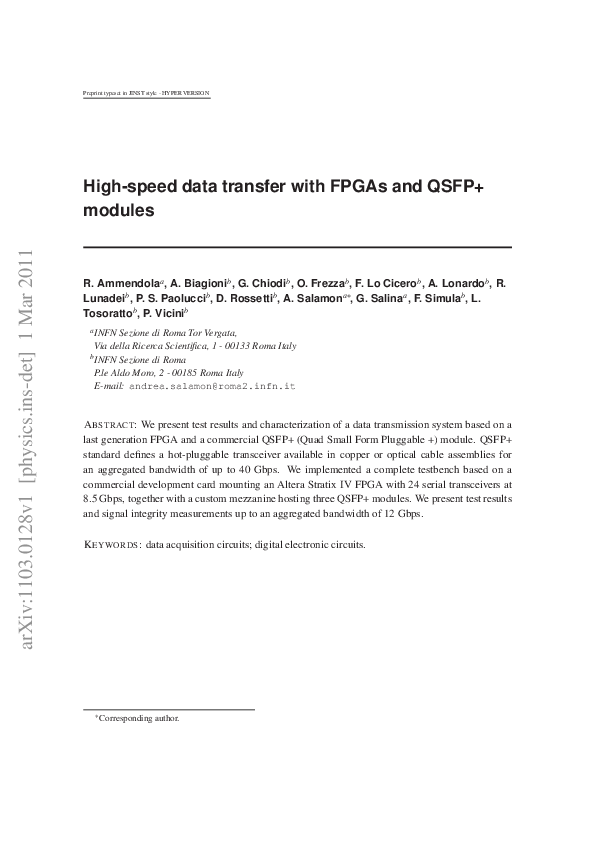 (PDF) High-speed data transfer with FPGAs and QSFP+ modules