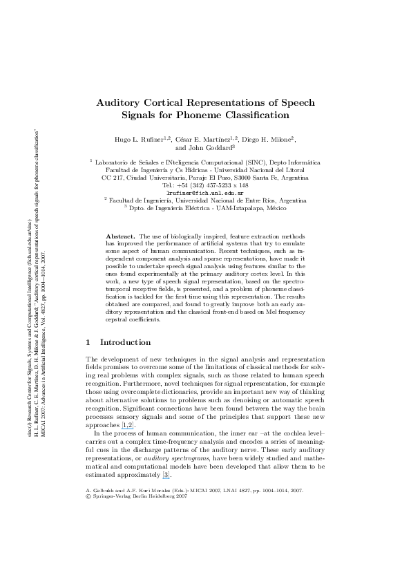(PDF) Auditory Cortical Representations of Speech Signals for Phoneme ...