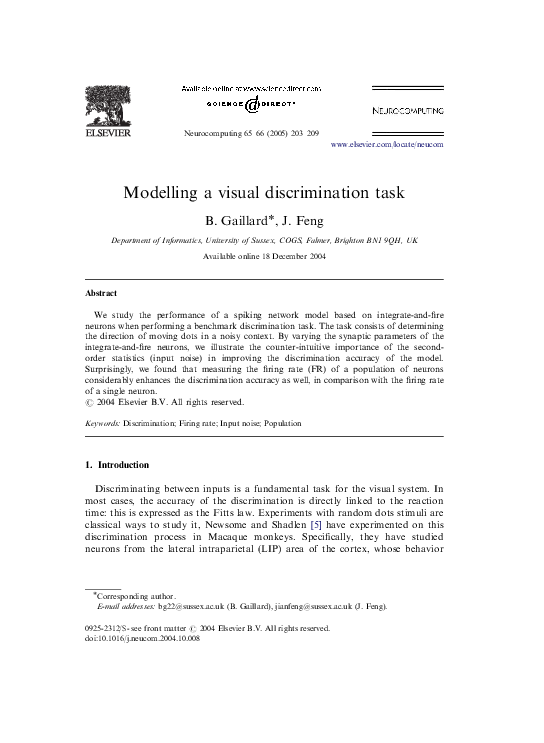 (PDF) Modelling a visual discrimination task
