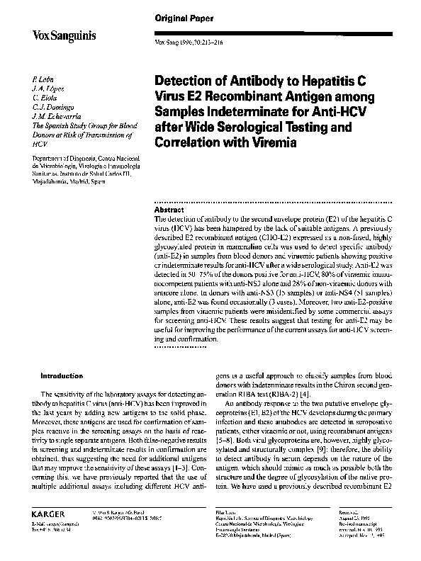 (PDF) Detection of Antibody to Hepatitis C Virus E2 Antigen