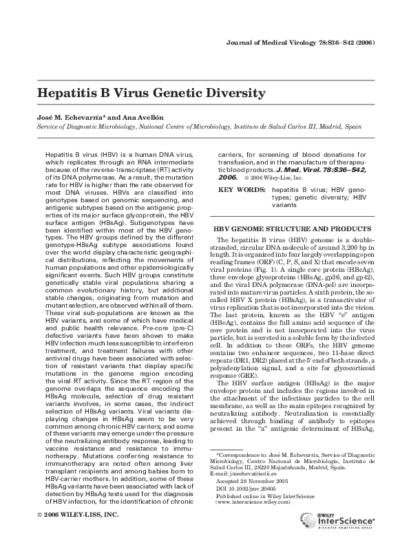 (PDF) Hepatitis B virus genetic diversity