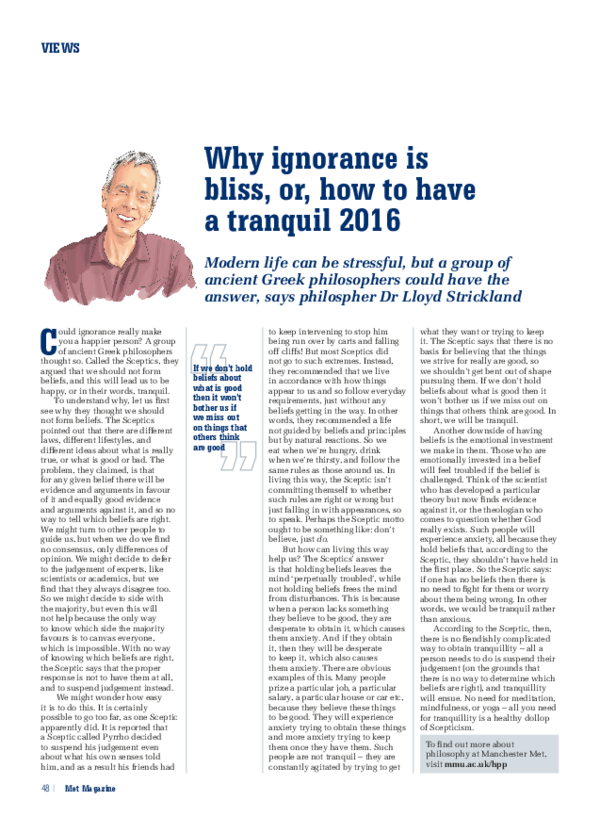 (PDF) Why ignorance is bliss, or, how to have a tranquil 2016