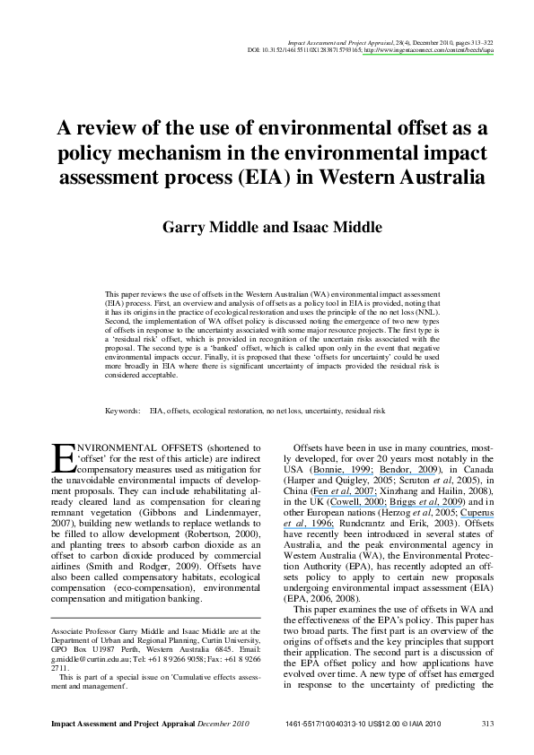 (PDF) A review of the use of environmental offset as a policy mechanism ...
