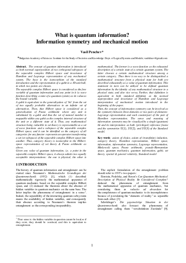 (PDF) What is quantum information? Information symmetry and mechanical ...