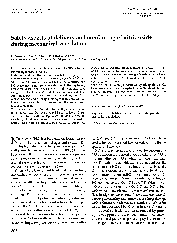 (PDF) Safety aspects of delivery and monitoring of nitric oxide during ...