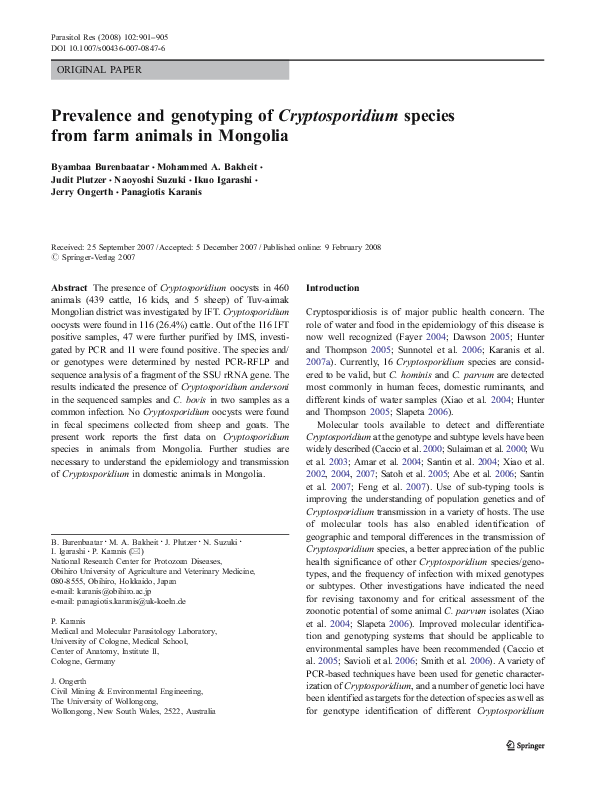 (PDF) Prevalence and genotyping of Cryptosporidium species from farm ...
