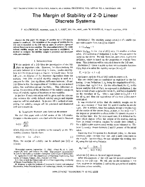 (PDF) The margin of stability of 2-D linear discrete systems