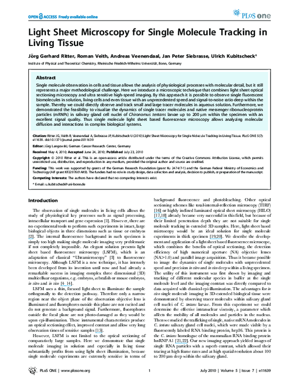(PDF) Light Sheet Microscopy for Single Molecule Tracking in Living Tissue