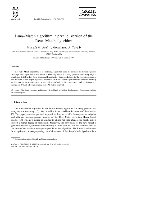(PDF) Lana-Match Algorithm: A Parallel Version of the Rete-Match Algorithm