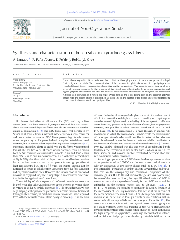(PDF) Synthesis and characterization of boron silicon oxycarbide glass ...