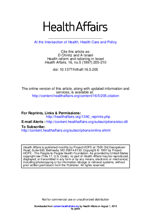 (PDF) Health reform and rationing in Israel