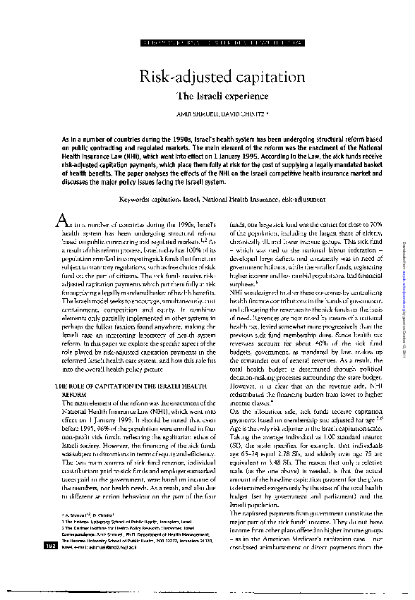 (PDF) Risk-adjusted capitation: The Israeli experience