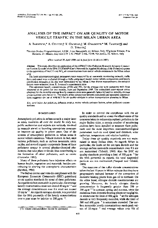 (PDF) Analysis of the impact on air quality of motor vehicle traffic in ...
