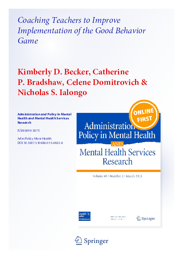  pdf coaching teachers to improve implementation of the good behavior game