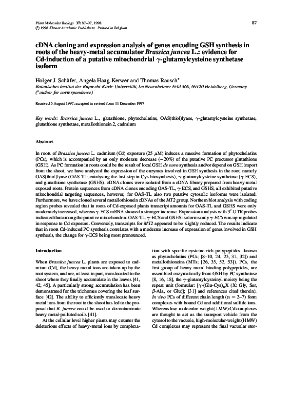 (PDF) cDNA cloning and expression analysis of genes encoding GSH ...