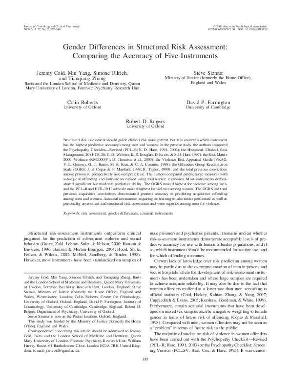 (PDF) Gender Differences in Structured Risk Assessment: Comparing the ...