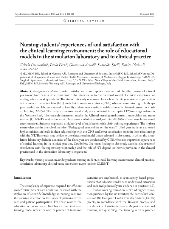 (PDF) Nursing students’ experiences of and satisfaction with the ...