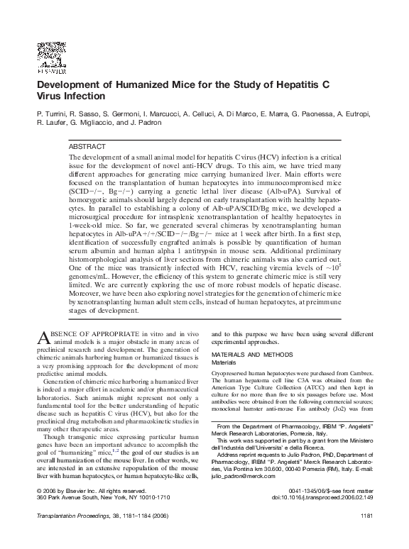 (PDF) Development of Humanized Mice for the Study of Hepatitis C Virus ...