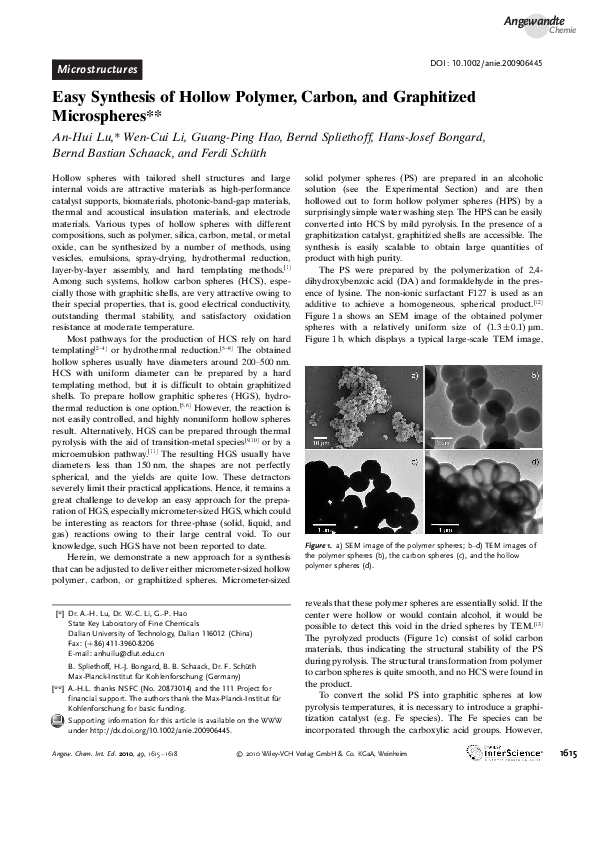 (PDF) Easy Synthesis of Hollow Polymer, Carbon, and Graphitized ...