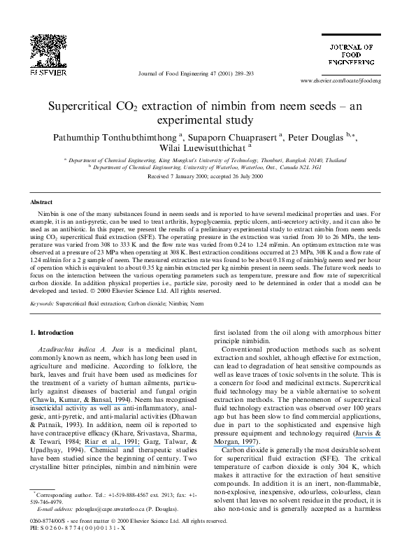 (PDF) Supercritical CO 2 extraction of nimbin from neem seeds an