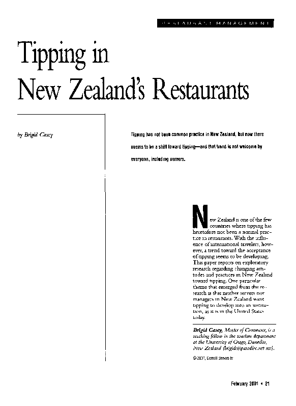 (PDF) Tipping in New Zealand's restaurants