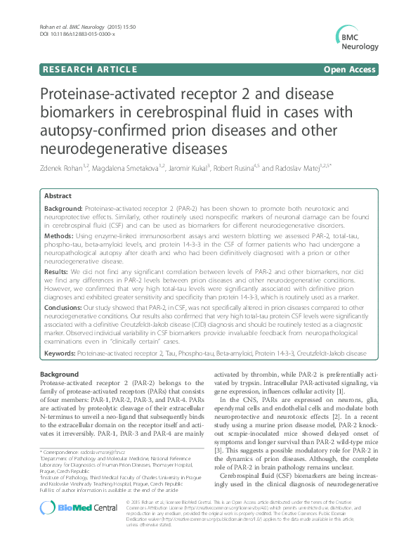 (PDF) Proteinase-activated receptor 2 and disease biomarkers in ...