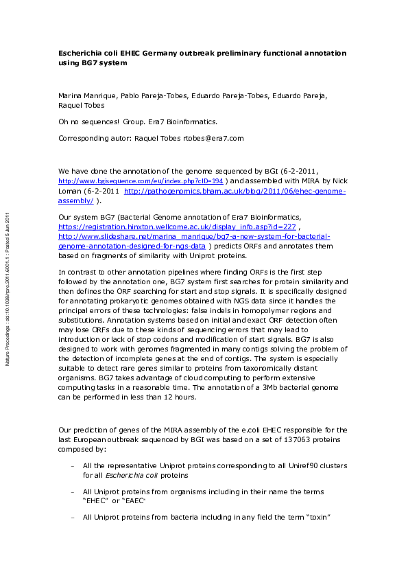 (PDF) Escherichia coli EHEC Germany outbreak preliminary functional ...