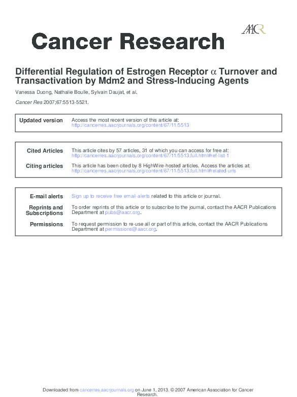 (PDF) Differential Regulation of Estrogen Receptor Turnover and ...