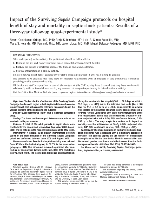 (PDF) Impact of the Surviving Sepsis Campaign protocols on hospital