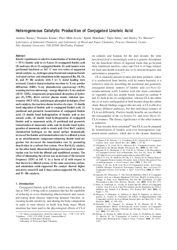 (PDF) Heterogeneous Catalytic Production of Conjugated Linoleic Acid