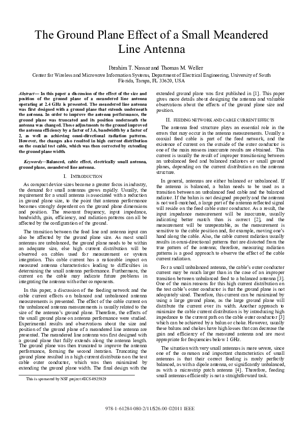 (PDF) The Ground Plane Effect of a Small Meandered Line Antenna