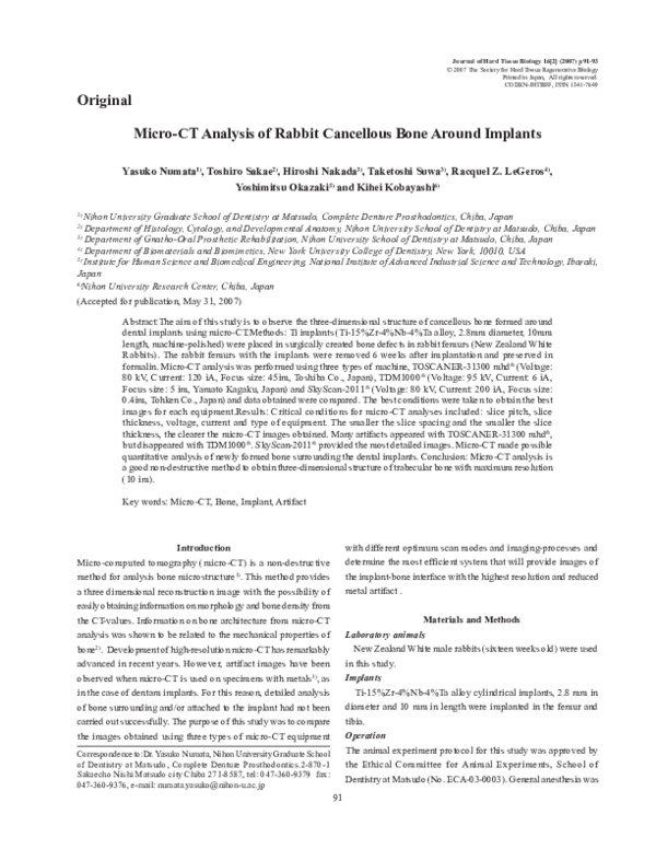 (PDF) Micro-CT Analysis of Rabbit Cancellous Bone Around Implants