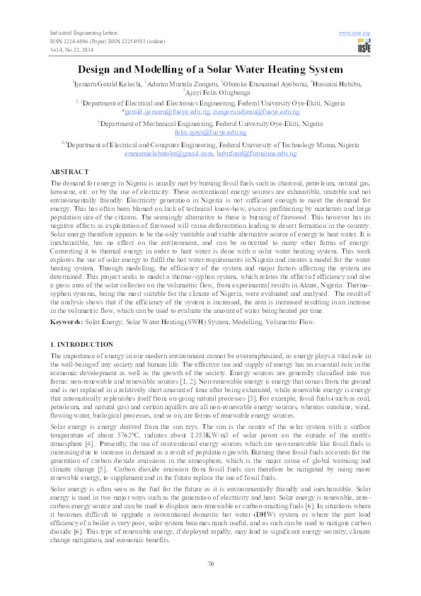(PDF) Design and Modelling of a Solar Water Heating System